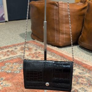 Brighton  Vintage Black Leather Trifold Crossbody Bag.